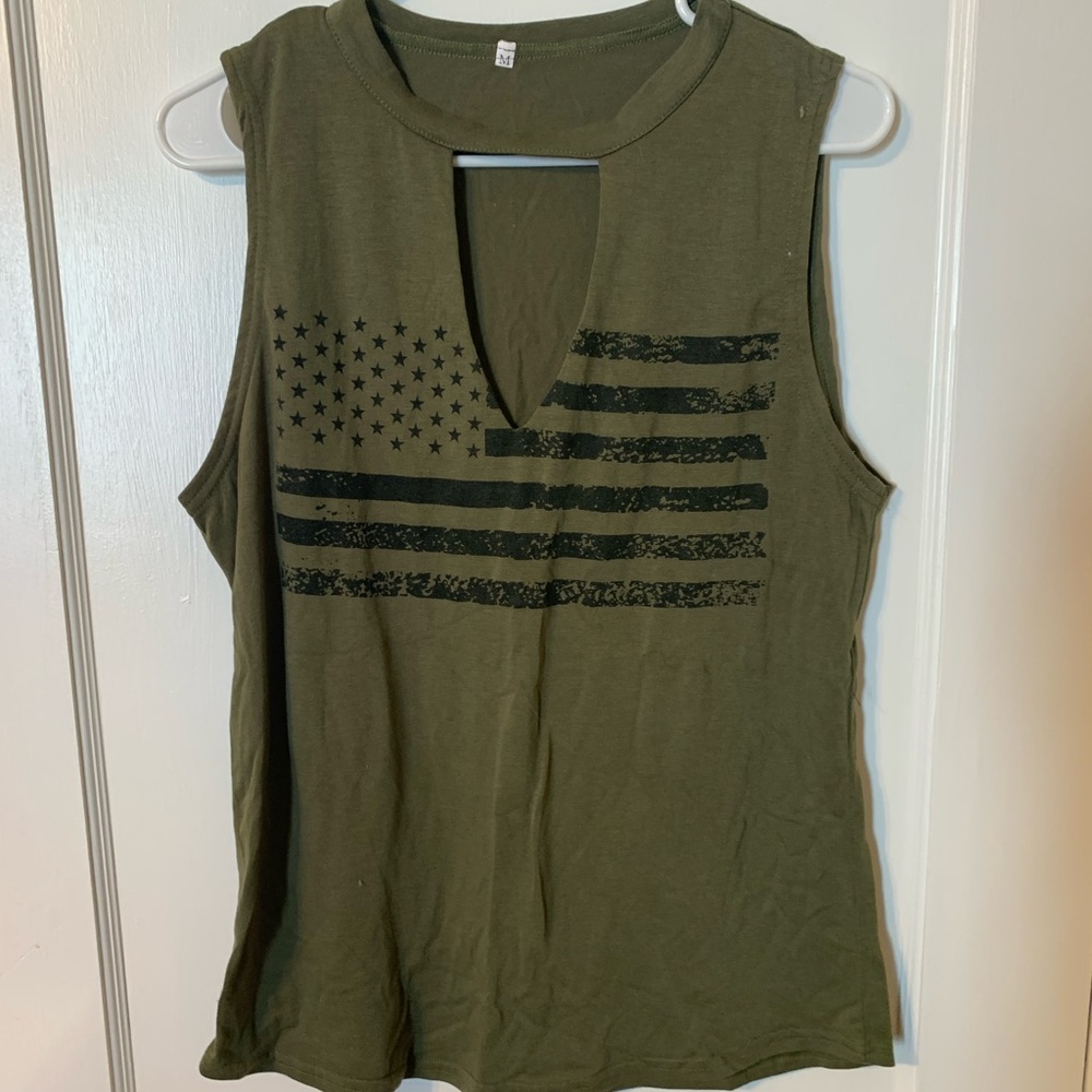 Army green cut out American flag tank